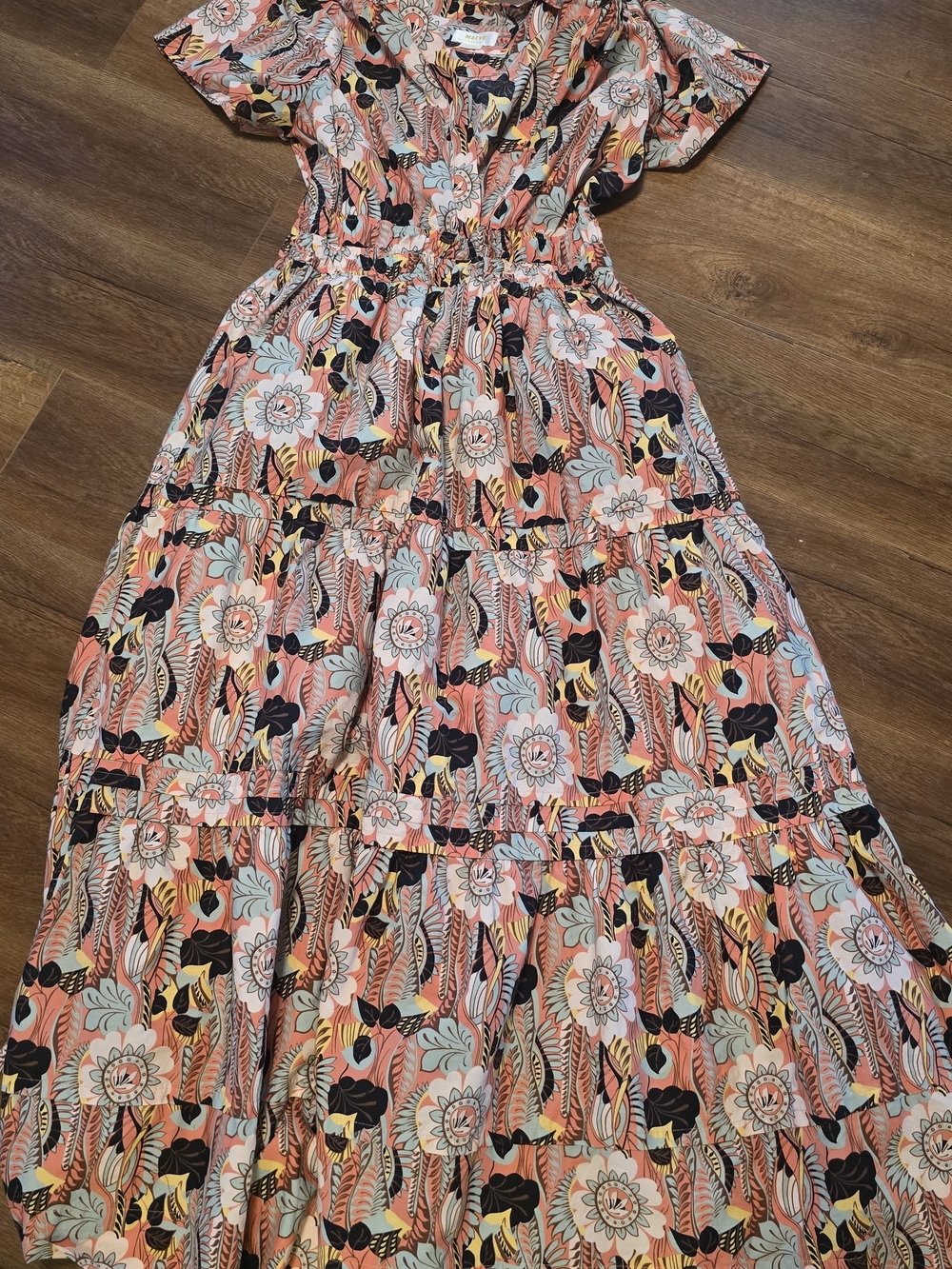 Anthropologie Maeve Coral Multi Floral Tiered Maxi Dress